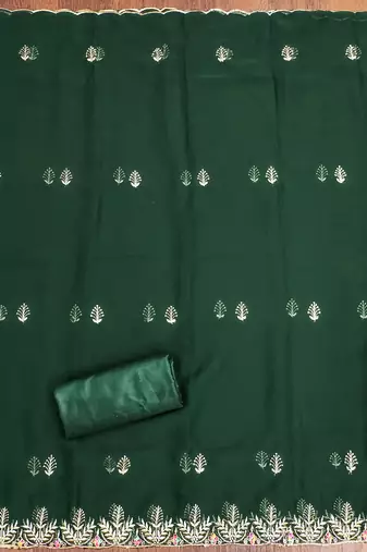 Manvaa women's green heavy zari embroidery georgette dress material