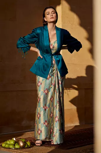 Pistachio satin skirt set