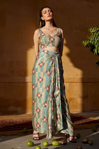 Pistachio satin skirt set