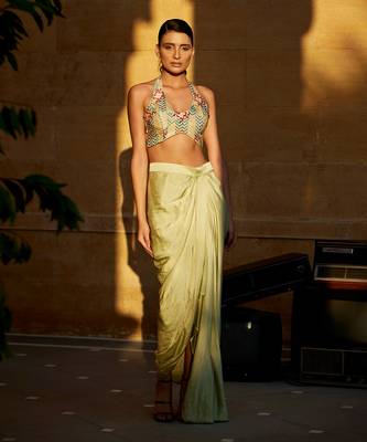 Pistachio satin skirt set 1