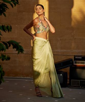 Pistachio satin skirt set 2