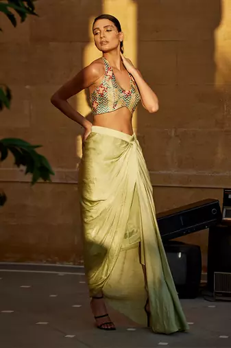 Pistachio satin skirt set
