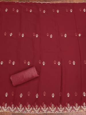 Manvaa women's maroon heavy zari embroidery georgette dress material 4