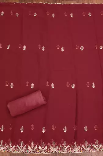 Manvaa women's maroon heavy zari embroidery georgette dress material