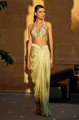 Pistachio satin skirt set