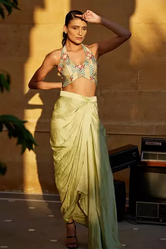 Pistachio satin skirt set
