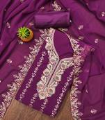 Manvaa women's purple unstitched heavy zari embroidery georgette dress material 