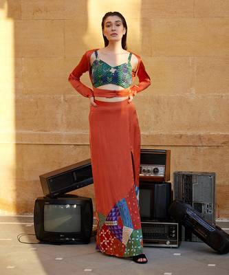 Burnt orange satin skirt set 1
