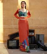 Burnt orange satin skirt set