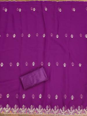 Manvaa women's purple heavy zari embroidery georgette dress material 4