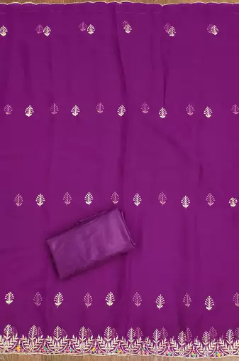 Manvaa women's purple heavy zari embroidery georgette dress material