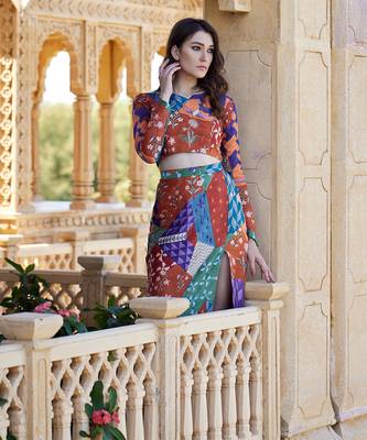 Burnt orange satin skirt set 2