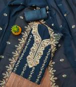 Manvaa women's teal blue unstitched heavy zari embroidery georgette dress material 