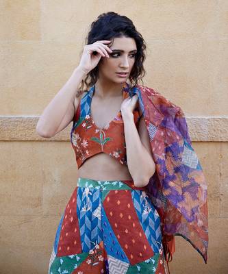 Burnt orange satin skirt set 4