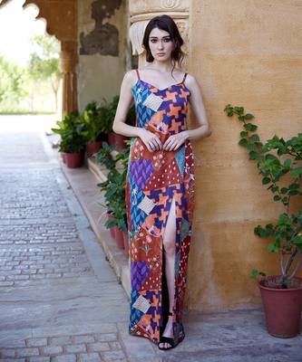 Burnt orange satin skirt set 1