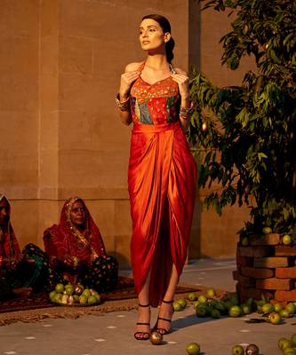 Burnt orange satin skirt set 1