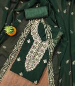 Manvaa women's green unstitched heavy thread embroidery georgette dress material 