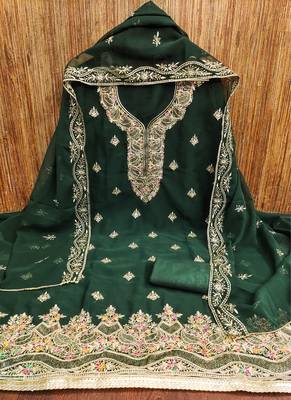 Manvaa women's green heavy thread embroidery georgette dress material 3