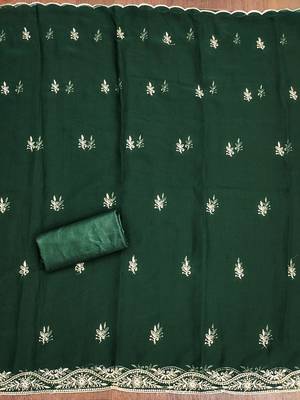 Manvaa women's green heavy thread embroidery georgette dress material 4