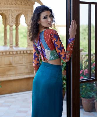 Burnt orange teal satin skirt set 4