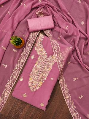 Manvaa women's levender heavy thread embroidery georgette dress material 1