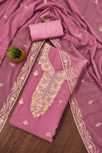Manvaa women's levender unstitched heavy thread embroidery georgette dress material 