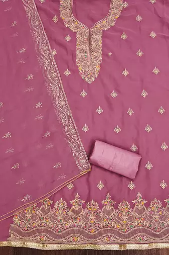 Manvaa women's levender heavy thread embroidery georgette dress material