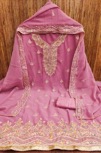 Manvaa women's levender heavy thread embroidery georgette dress material