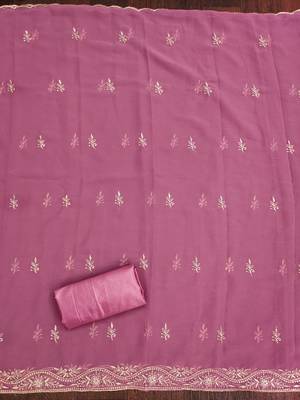 Manvaa women's levender heavy thread embroidery georgette dress material 4