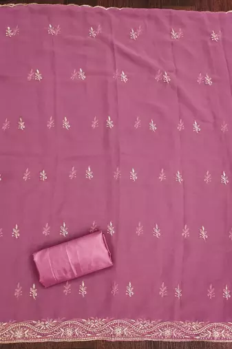 Manvaa women's levender heavy thread embroidery georgette dress material
