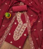 Manvaa women's maroon unstitched heavy thread embroidery georgette dress material