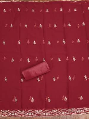 Manvaa women's maroon heavy thread embroidery georgette dress material 4
