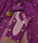 Manvaa women's purple heavy thread embroidery georgette dress material
