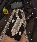 Manvaa women's black unstitched heavy thread embroidery georgette dress material