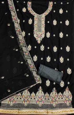 Manvaa women's black heavy thread embroidery georgette dress material 2