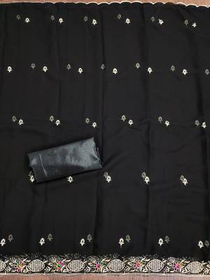 Manvaa women's black heavy thread embroidery georgette dress material 4