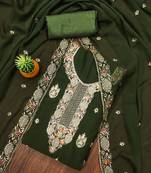 Manvaa women's green unstitched heavy thread embroidery georgette dress material 