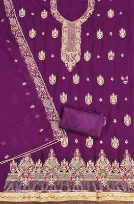 Manvaa women's purple heavy thread embroidery georgette dress material 2