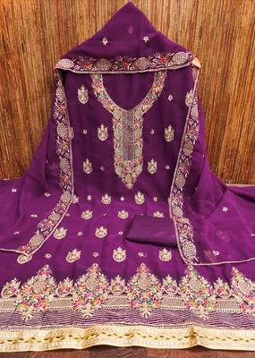 Manvaa women's purple heavy thread embroidery georgette dress material 3