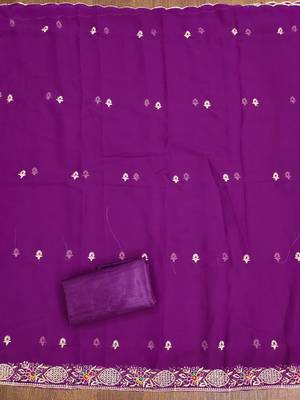 Manvaa women's purple heavy thread embroidery georgette dress material 4