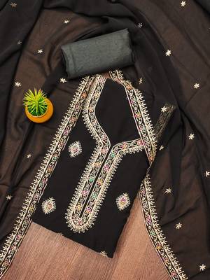 Manvaa women's black heavy thread embroidery georgette dress material 1