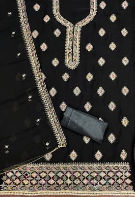 Manvaa women's black heavy thread embroidery georgette dress material 2