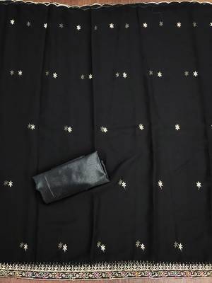 Manvaa women's black heavy thread embroidery georgette dress material 4