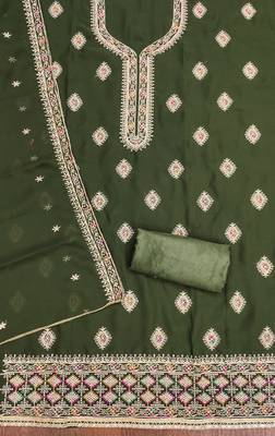 Manvaa women's green heavy thread embroidery georgette dress material 2