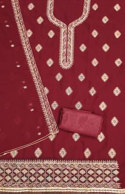 Manvaa women's maroon heavy thread embroidery georgette dress material 2