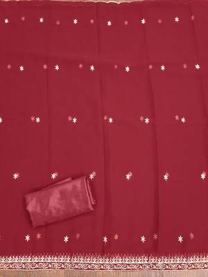 Manvaa women's maroon heavy thread embroidery georgette dress material 4