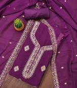 Manvaa women's purple unstitched heavy thread embroidery georgette dress material