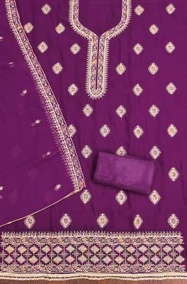 Manvaa women's purple heavy thread embroidery georgette dress material 2