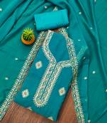 Manvaa women's sky blue heavy thread embroidery georgette dress material