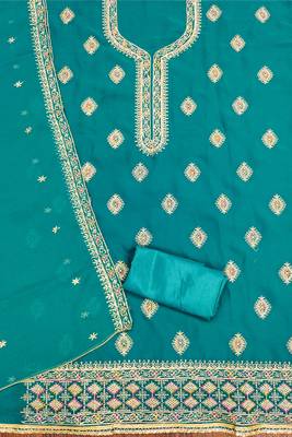 Manvaa women's sky blue heavy thread embroidery georgette dress material 2